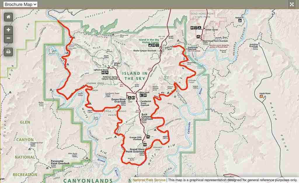 Map of the White Rim Trail near Moab, Utah