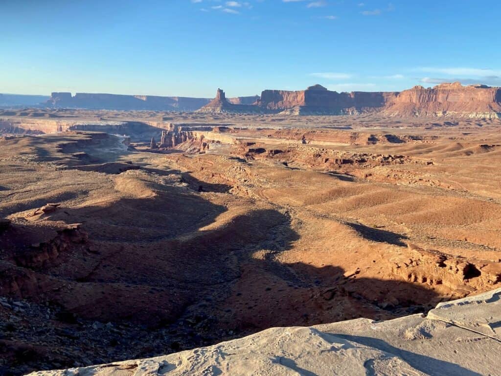 Expansive views at sunset out over Canyonlands National Park