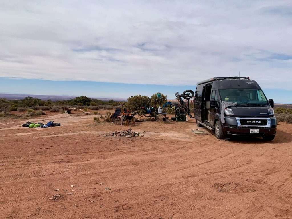 Van parked at dispersed campsite outside of Moab, Utah