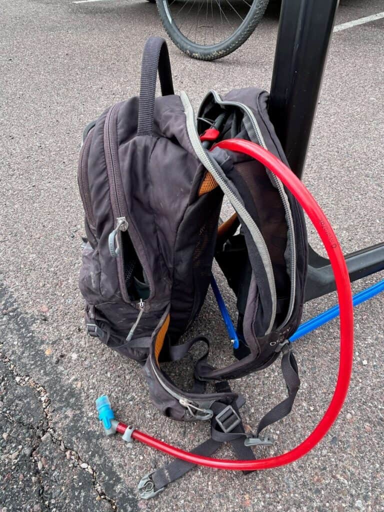 Hydration hose on the Osprey Raven hydration backpack