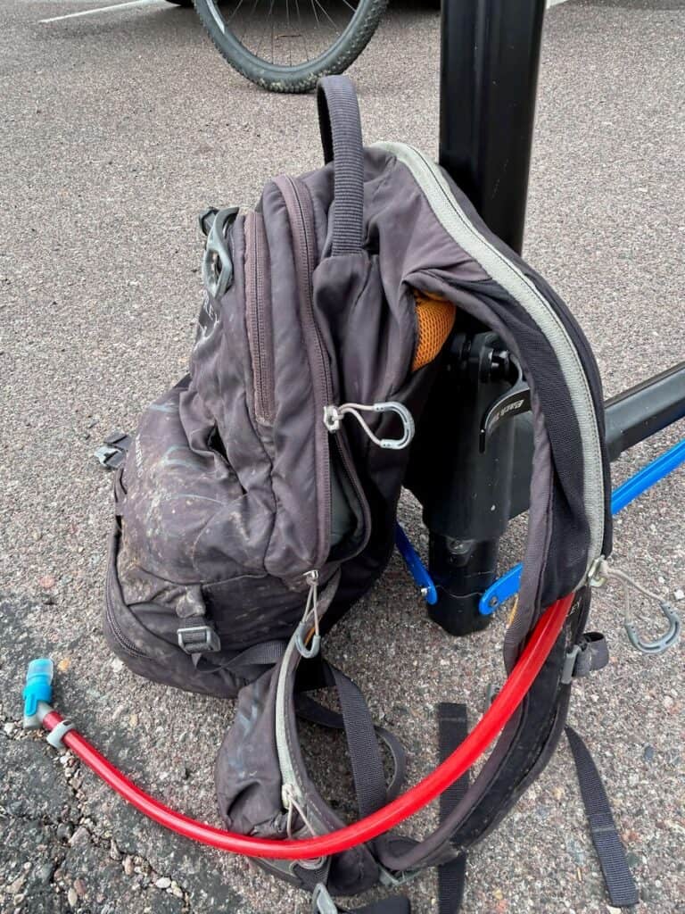 Hydration hose on the Osprey Raven 10L backpack