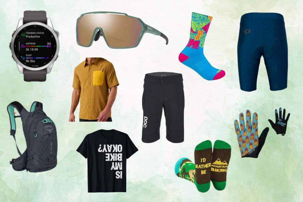 Mountain bike apparel and accessories product images for gift guide