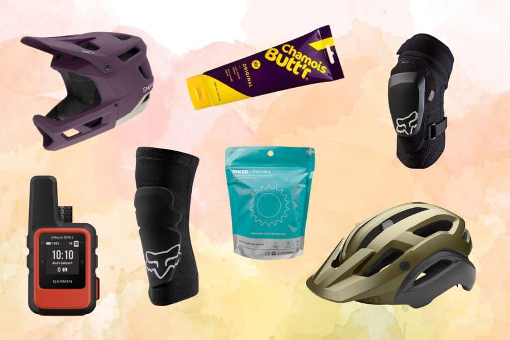 Mountain bike product images for safety gear and comfort for gift guide