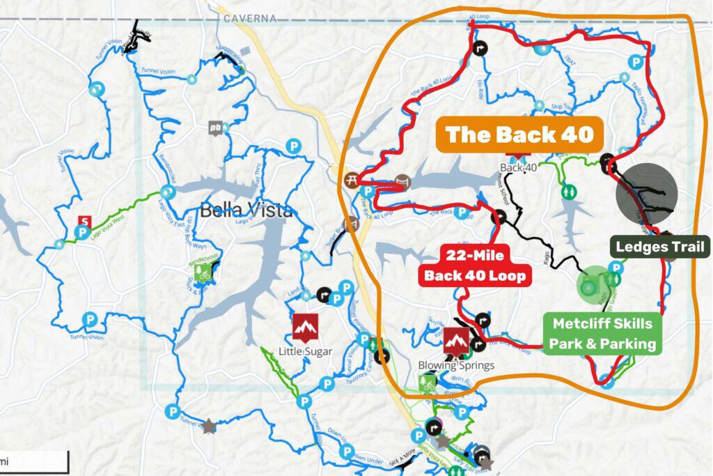 Map of the Back 40 Trails in Bella Vista, Arkansas