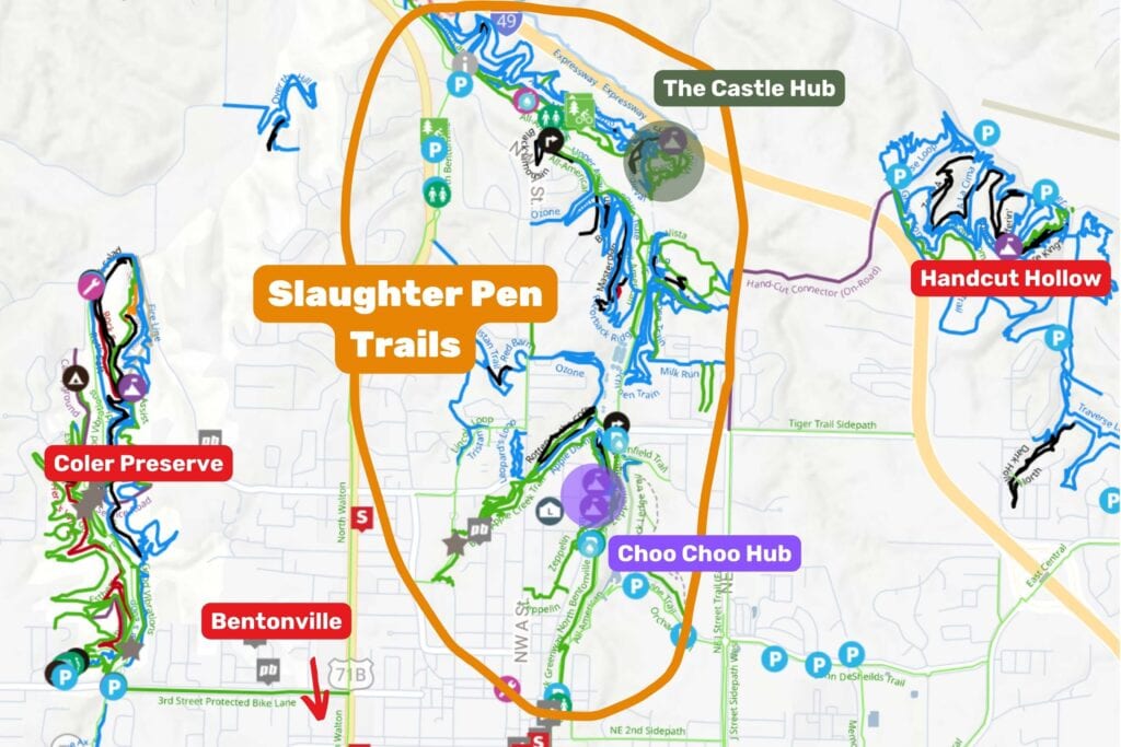 Map of the Slaughter Pen Trails in Bentonville, Arkansas